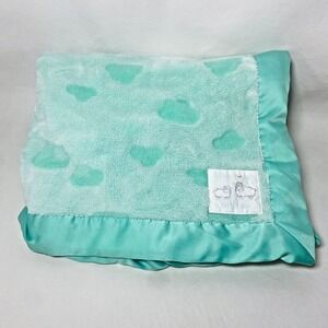 Carters Dream Big Little One Green Teal Cloud Baby Blanket Satin Trim Lovey Lamb